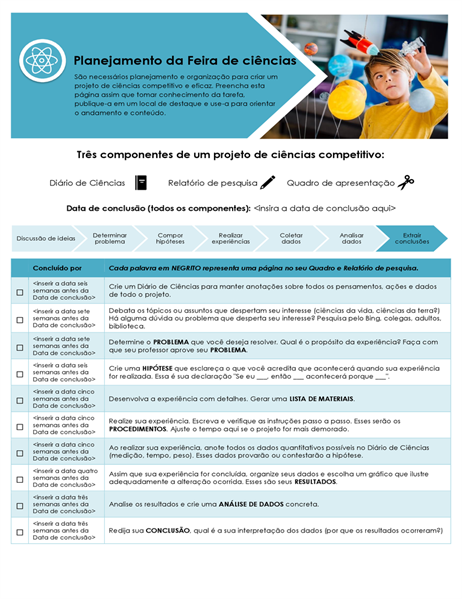 Planejador da feira de ciências Planejador da feira de ciências