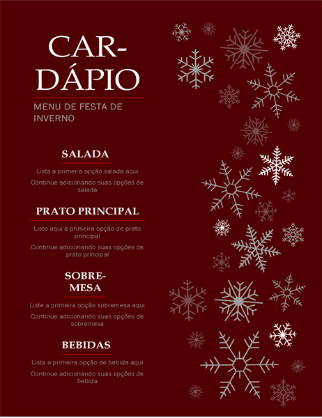Menu elegante de feriado Menu elegante de feriado