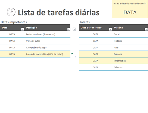 Lista de tarefas diárias Lista de tarefas diárias