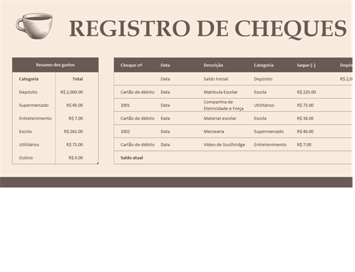 Registro de cheques Registro de cheques