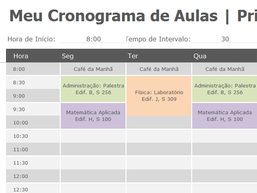Horário das aulas Horário das aulas