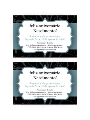 Convites de festa (design de fita azul, 2 por página)