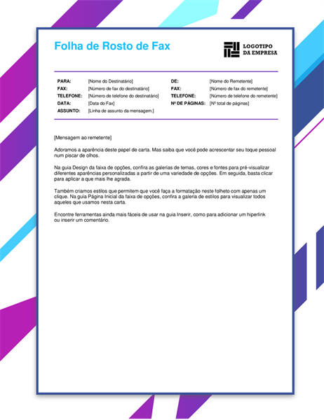 Folha de rosto de fax com elemento gráfico roxo Folha de rosto de fax com elemento gráfico roxo