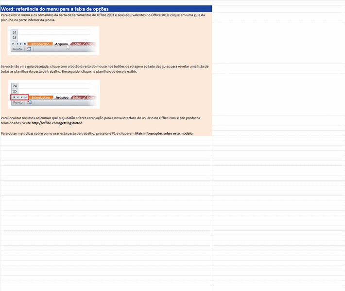 Word 2010: pasta de trabalho de referência do menu para a faixa de opções Word 2010: pasta de trabalho de referência do menu para a faixa de opções