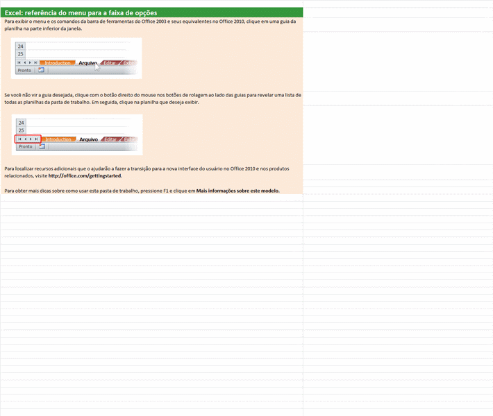 Excel 2010: pasta de trabalho de referência do menu para a faixa de opções Excel 2010: pasta de trabalho de referência do menu para a faixa de opções