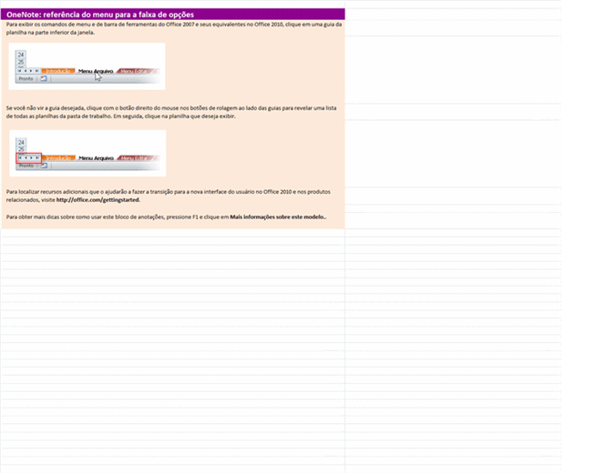 OneNote 2010: pasta de trabalho de referência do menu para a faixa de opções OneNote 2010: pasta de trabalho de referência do menu para a faixa de opções