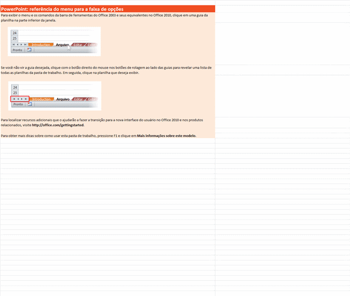 PowerPoint 2010: pasta de trabalho de referência do menu para a faixa de opções PowerPoint 2010: pasta de trabalho de referência do menu para a faixa de opções