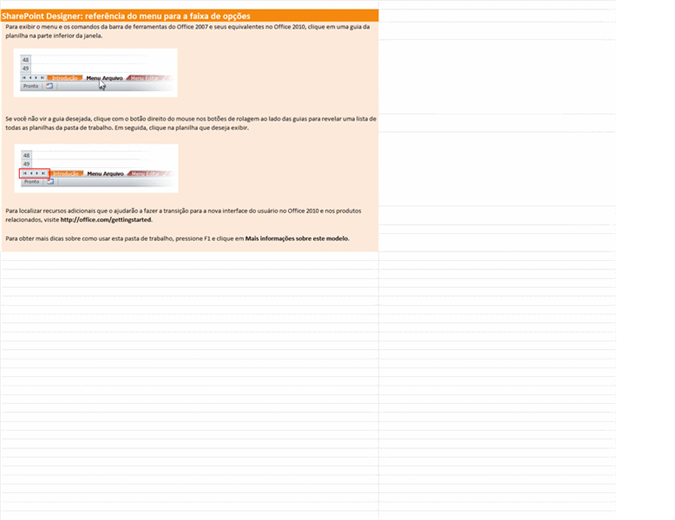 SharePoint Designer 2010: pasta de trabalho de referência do menu para a faixa de opções SharePoint Designer 2010: pasta de trabalho de referência do menu para a faixa de opções