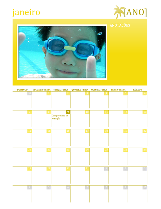 Calendário familiar sazonal (qualquer ano, dom-sáb)