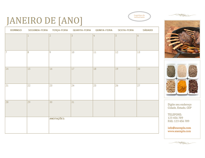 Calendário para pequenas empresas (qualquer ano, dom-sáb) Calendário para pequenas empresas (qualquer ano, dom-sáb)