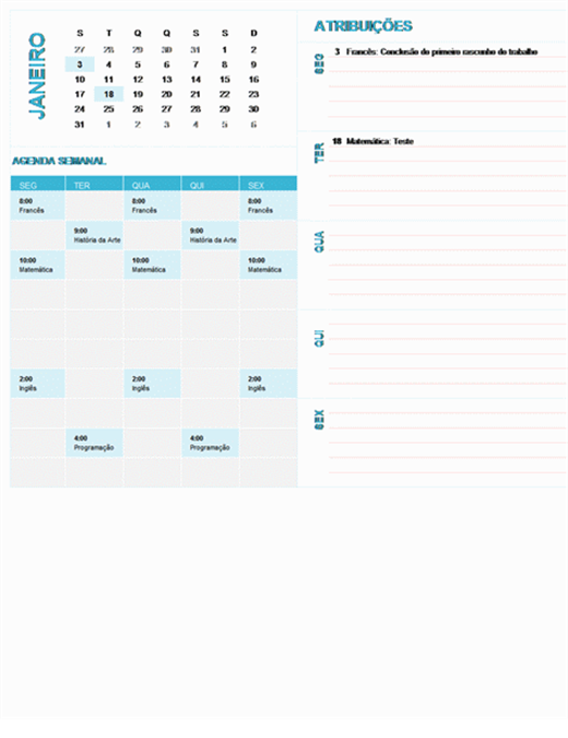 Calendário de planejamento semanal do aluno (qualquer ano, seg-dom) Calendário de planejamento semanal do aluno (qualquer ano, seg-dom)