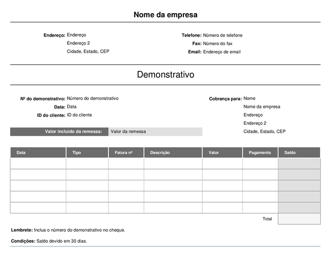 Demonstrativo de cobrança (simples) Demonstrativo de cobrança (simples)