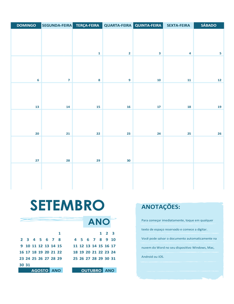 Calendário acadêmico (um mês, qualquer ano, começando no domingo) Calendário acadêmico (um mês, qualquer ano, começando no domingo)