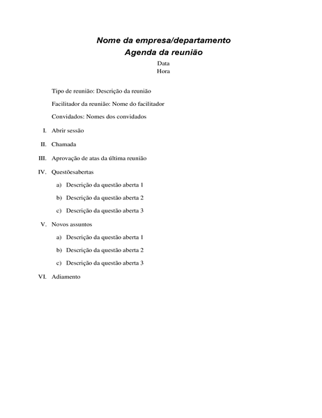 Agenda de reunião formal Agenda de reunião formal