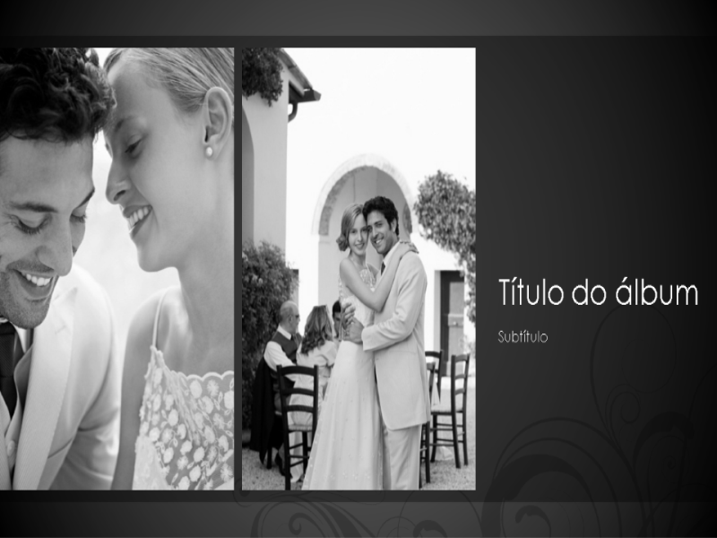 Álbum de fotos de casamento, design barroco em preto e branco (widescreen) Álbum de fotos de casamento, design barroco em preto e branco (widescreen)