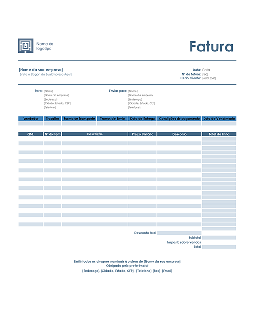 Fatura de Venda (Design Azul Simples)