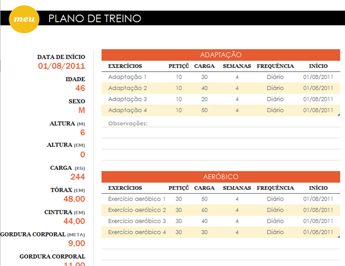 Plano De Treino Academia