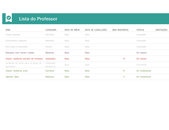Lista de tarefas do professor Lista de tarefas do professor