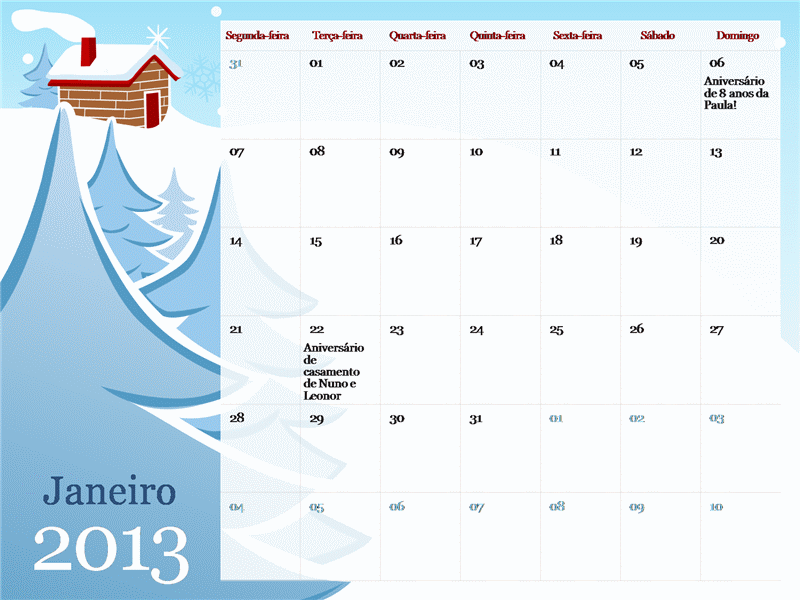 Calendário ilustrado de estações do ano - 2013, segunda a domingo Calendário ilustrado de estações do ano - 2013, segunda a domingo