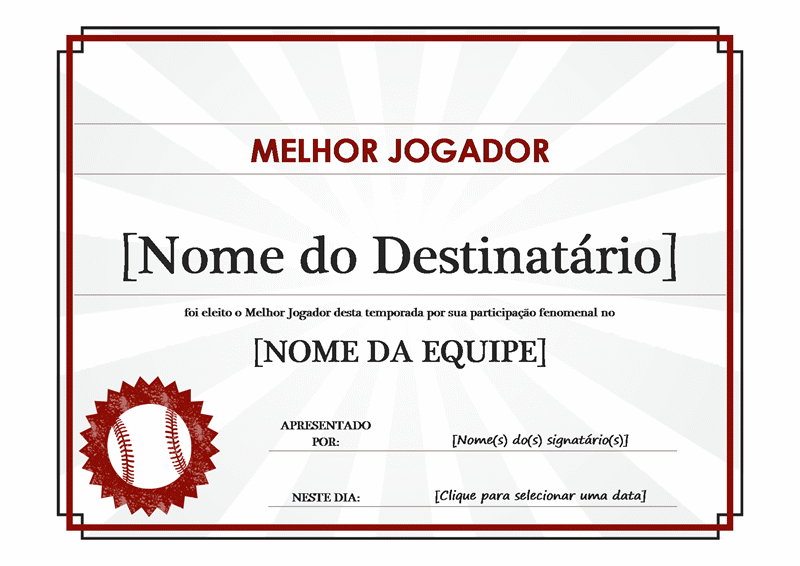 Certificado de melhor jogador Certificado de melhor jogador