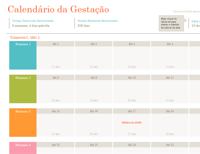 Calendário da gestação Calendário da gestação