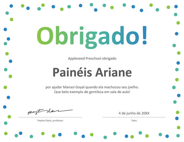 Certificado de agradecimento