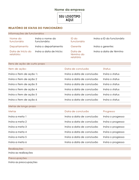 Relatório de status do funcionário Relatório de status do funcionário