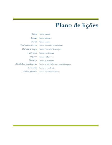 Plano de lições do professor Plano de lições do professor