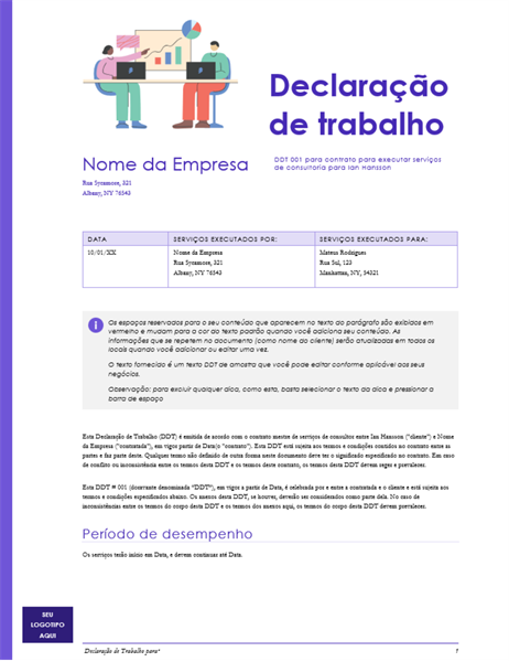 Declaração de trabalho (design vermelho) Declaração de trabalho (design vermelho)