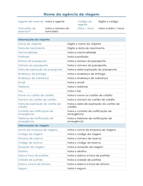 Formulário de planejamento de viagens de cliente Formulário de planejamento de viagens de cliente