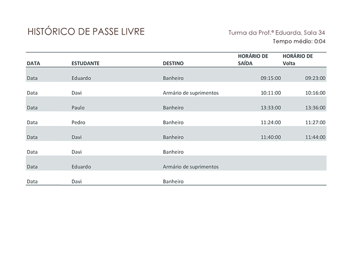 Registro de passe livre de aluno Registro de passe livre de aluno