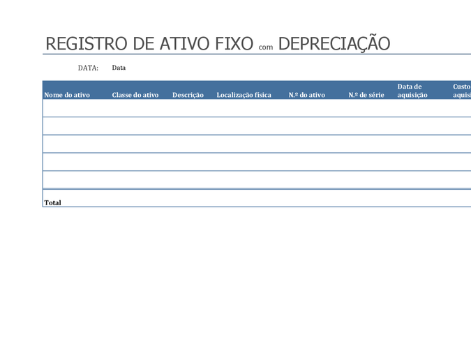 Registro de ativo fixo com depreciação Registro de ativo fixo com depreciação