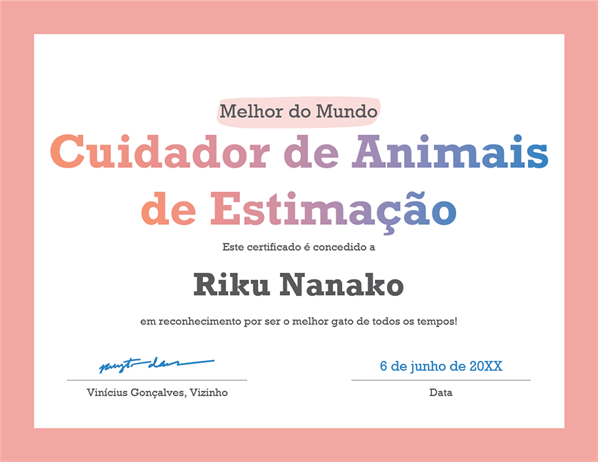 Certificado de premiação Melhor do Mundo