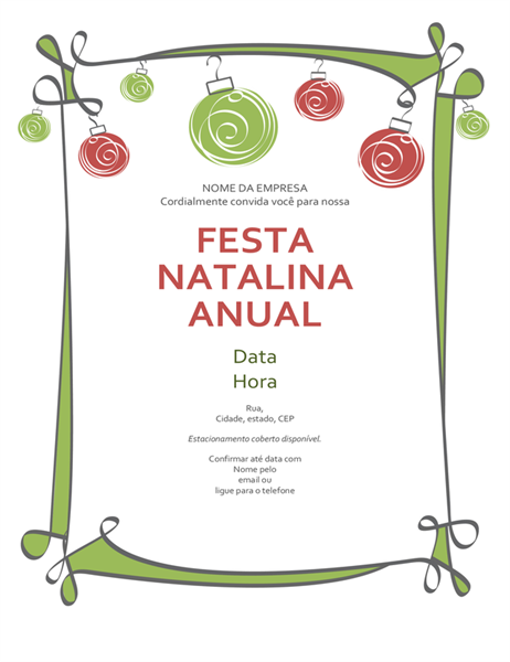 Convite para festa de Natal com enfeites e borda em espiral (design informal) Convite para festa de Natal com enfeites e borda em espiral (design informal)