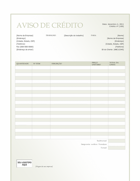 Aviso de crédito (design Gradiente Verde) Aviso de crédito (design Gradiente Verde)