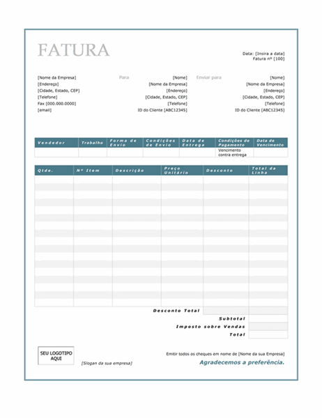Fatura de venda (design Borda Azul) Fatura de venda (design Borda Azul)