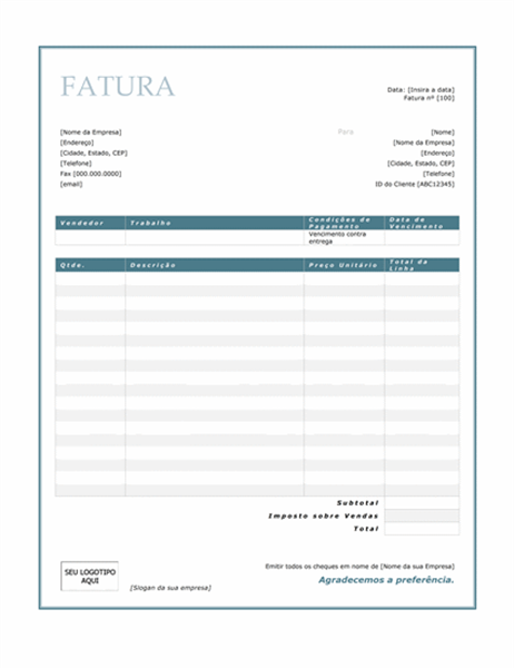 Fatura de serviços (design Borda Azul) Fatura de serviços (design Borda Azul)