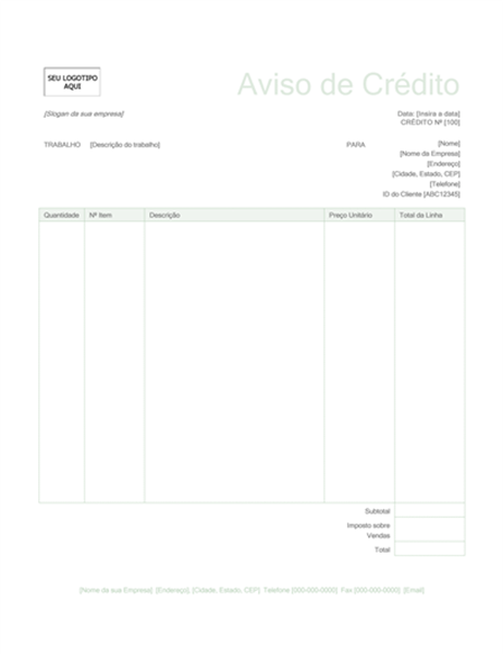 Aviso de crédito (design Verde) Aviso de crédito (design Verde)