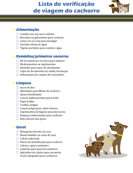 Lista de verificação de viagem do cachorro Lista de verificação de viagem do cachorro