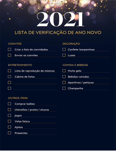 Lista de verificação da festa de Ano Novo Lista de verificação da festa de Ano Novo