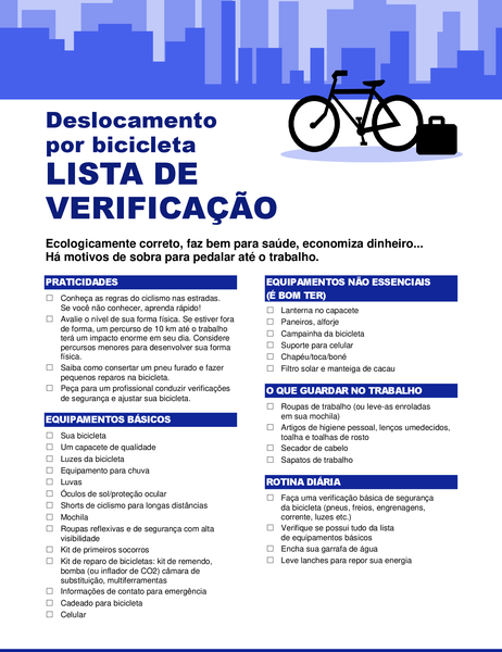 Lista de verificação de deslocamento de bicicleta Lista de verificação de deslocamento de bicicleta