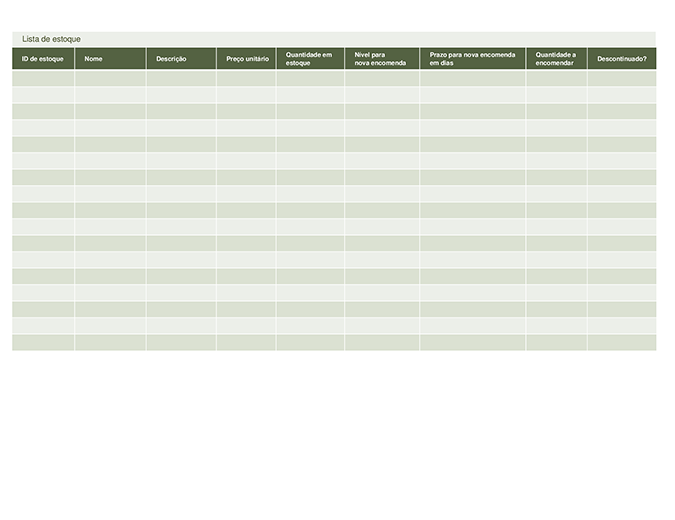 Lista de estoque Lista de estoque