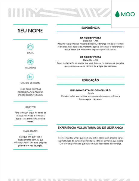 Currículo criativo, elaborado pela MOO Currículo criativo, elaborado pela MOO