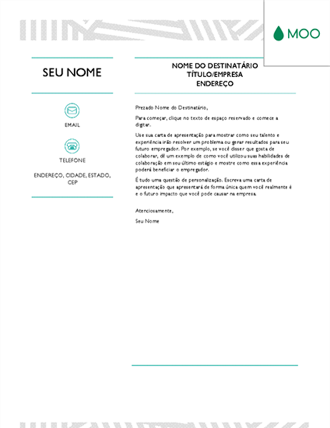 Carta de apresentação criativa, elaborada pela MOO