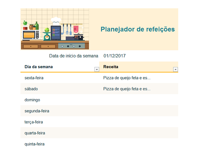 Planejador de refeições semanal Planejador de refeições semanal