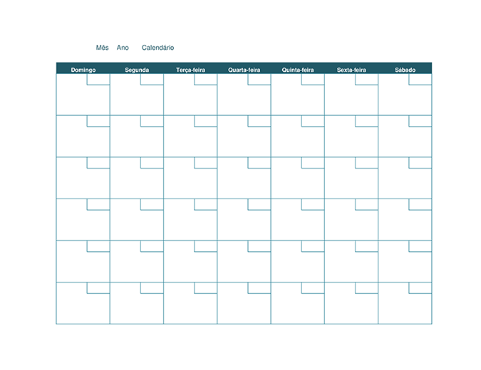 Calendário mensal em branco Calendário mensal em branco
