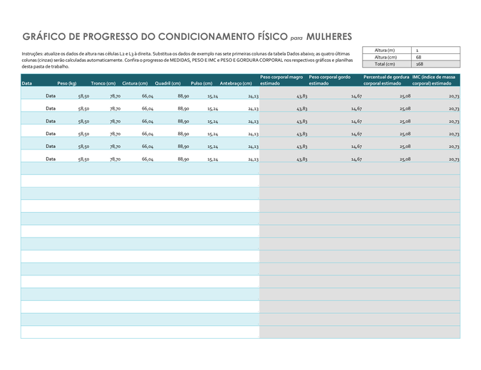 Gráfico de progresso do condicionamento físico para mulheres (métrica) Gráfico de progresso do condicionamento físico para mulheres (métrica)