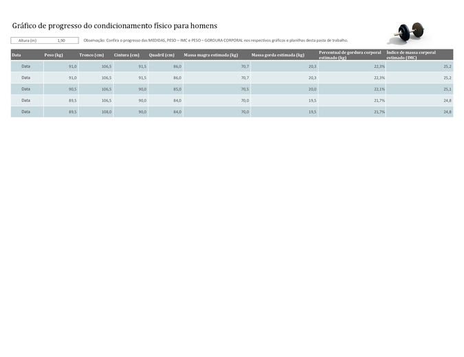 Gráfico de progresso do condicionamento físico para homens (métrica) Gráfico de progresso do condicionamento físico para homens (métrica)