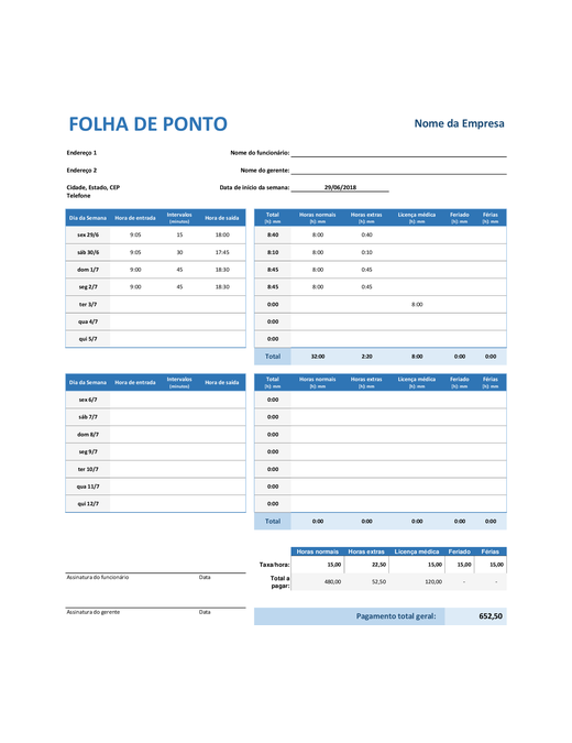 Folha de Ponto Semanal Folha de Ponto Semanal