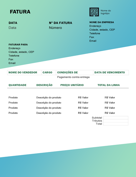Fatura de serviço (design de Gradiente Verde) Fatura de serviço (design de Gradiente Verde)